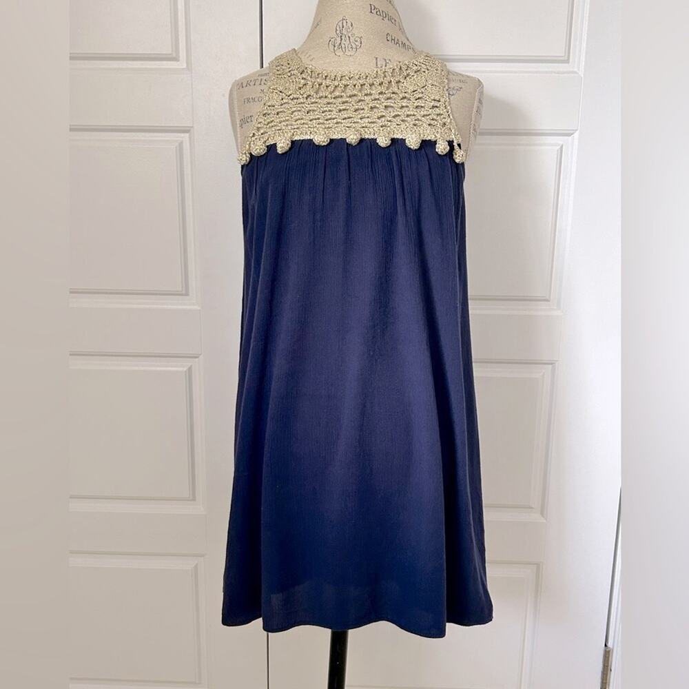 Lilly Pulitzer navy blue gold crochet rachelle mini dress high neck size small - Picture 2 of 10